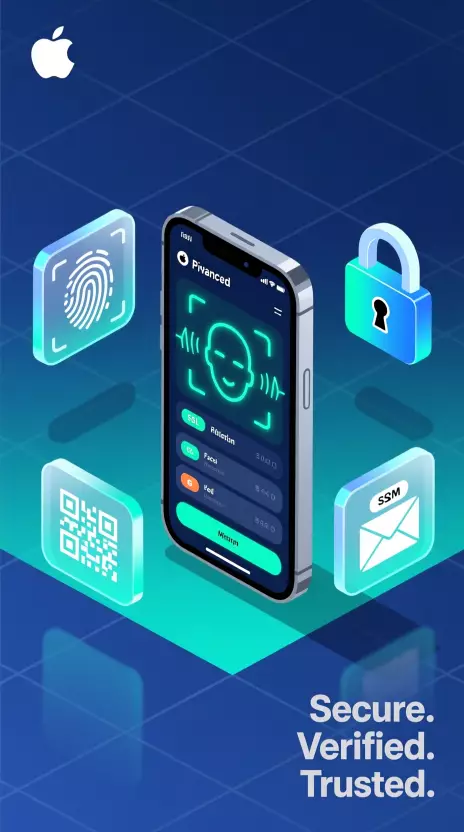Ilustracja bezpieczeΕstwa aplikacji mobilnych - szyfrowanie, biometria, uwierzytelnianie dwuskΕadnikowe