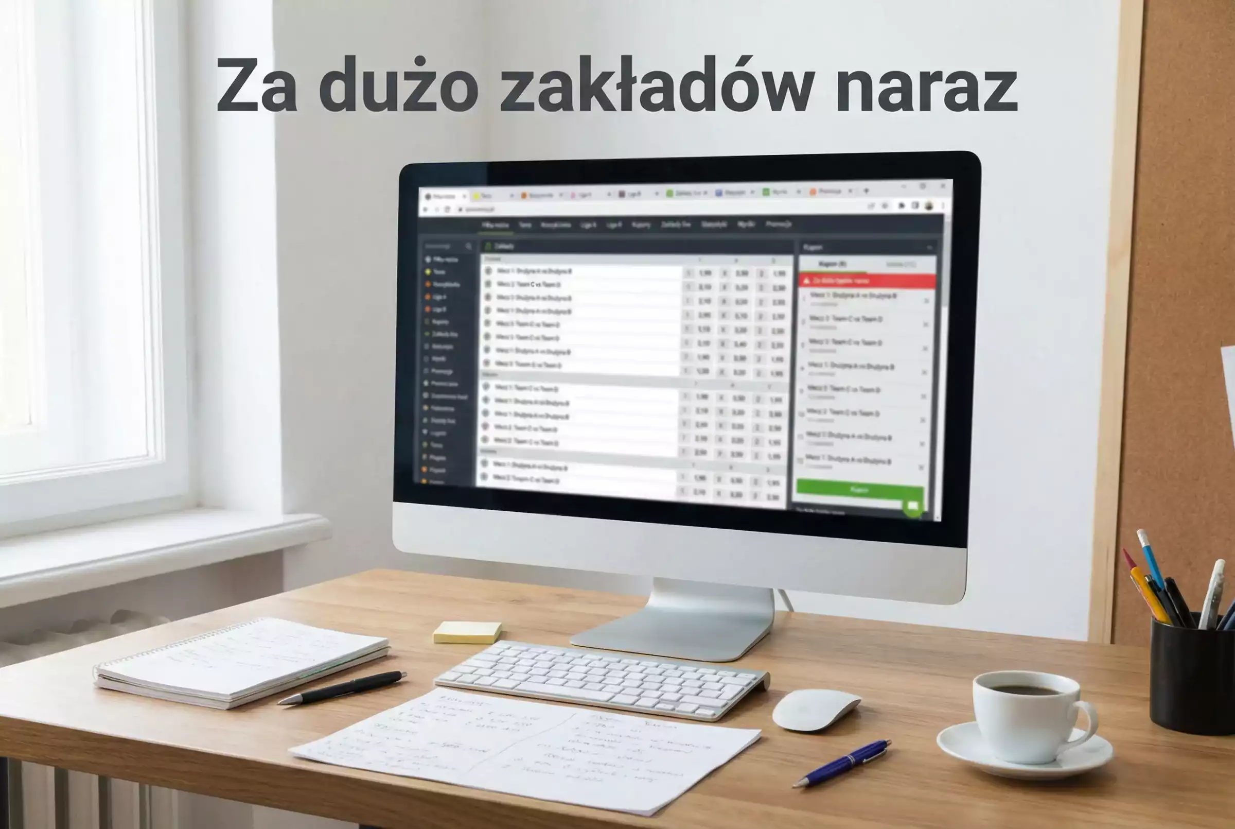 Ekran komputera z wieloma otwartymi kartami meczΓ³w do obstawiania