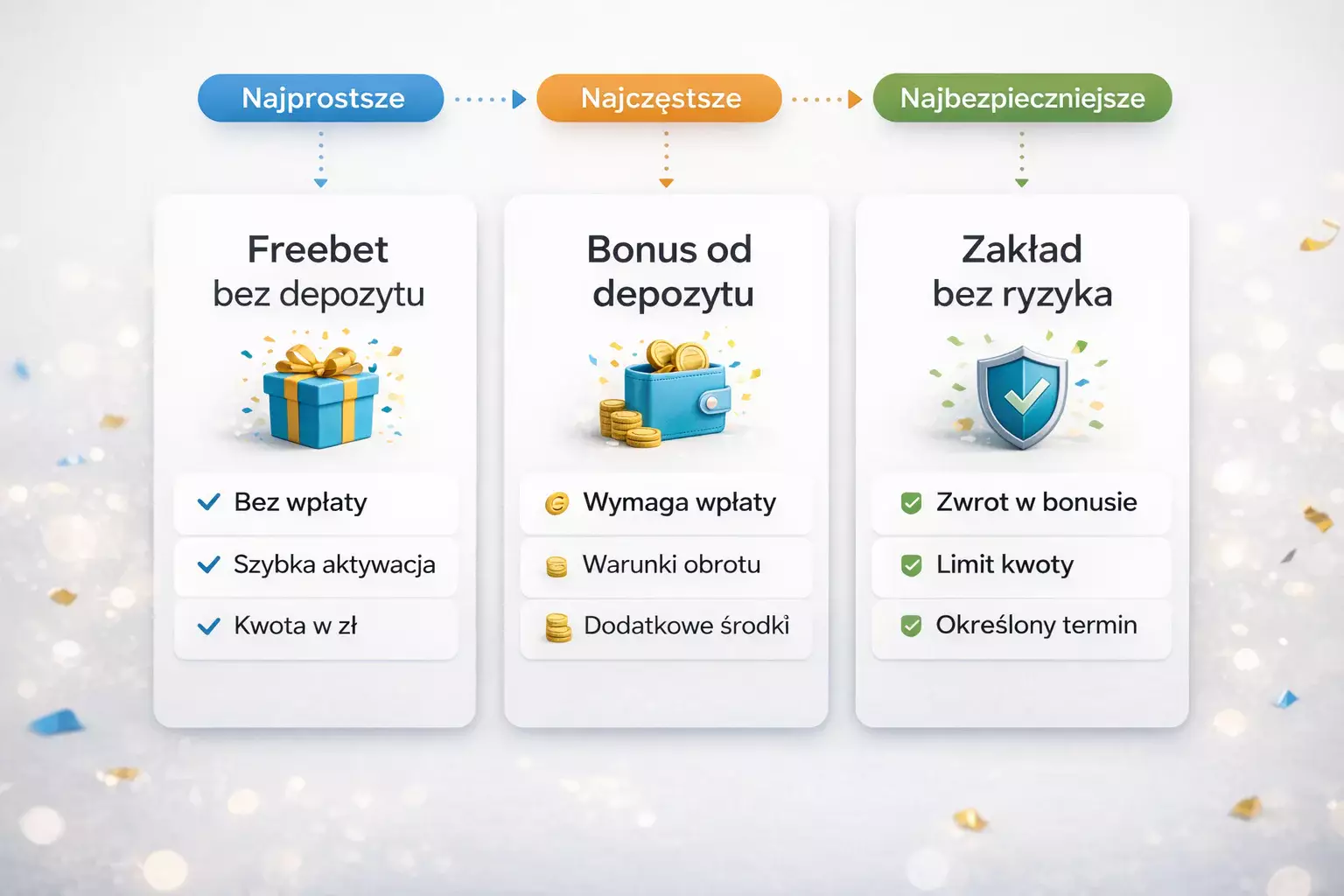 PorΓ³wnanie rΓ³ΕΌnych rodzajΓ³w bonusΓ³w bukmacherskich na infografice