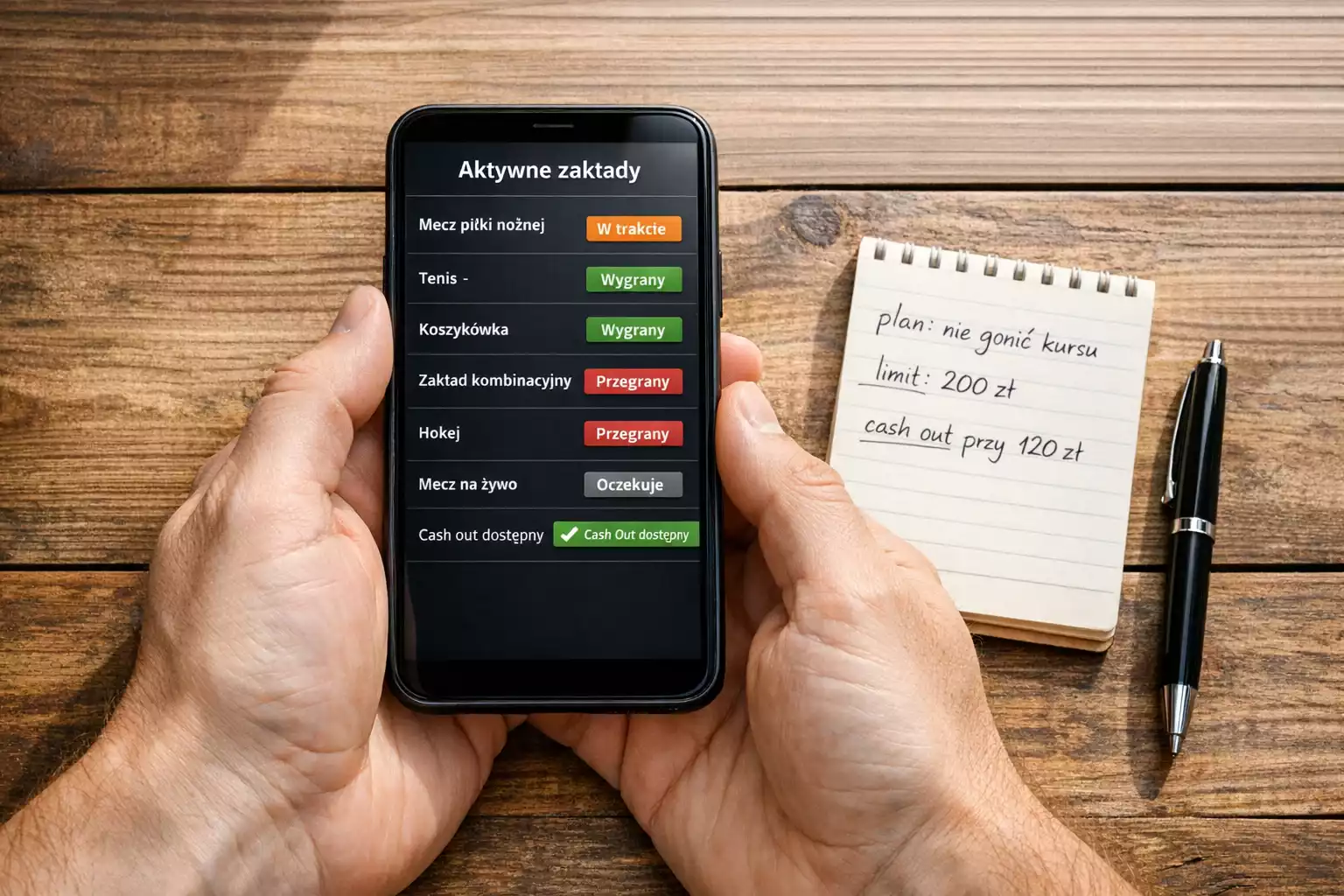 DΕonie mΔΕΌczyzny trzymajΔ
cego smartfon z aplikacjΔ
sportowΔ