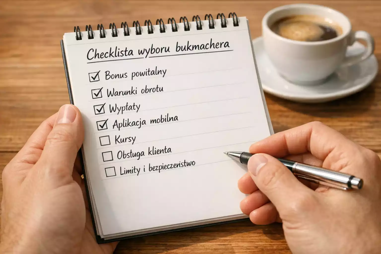 Lista kontrolna wyboru bukmachera na kartce papieru
