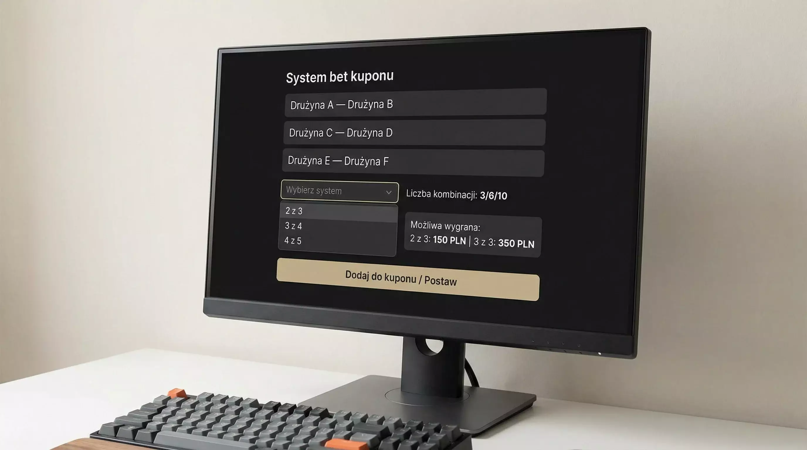 Interfejs strony bukmacherskiej z opcjΔ
zakΕadu systemowego