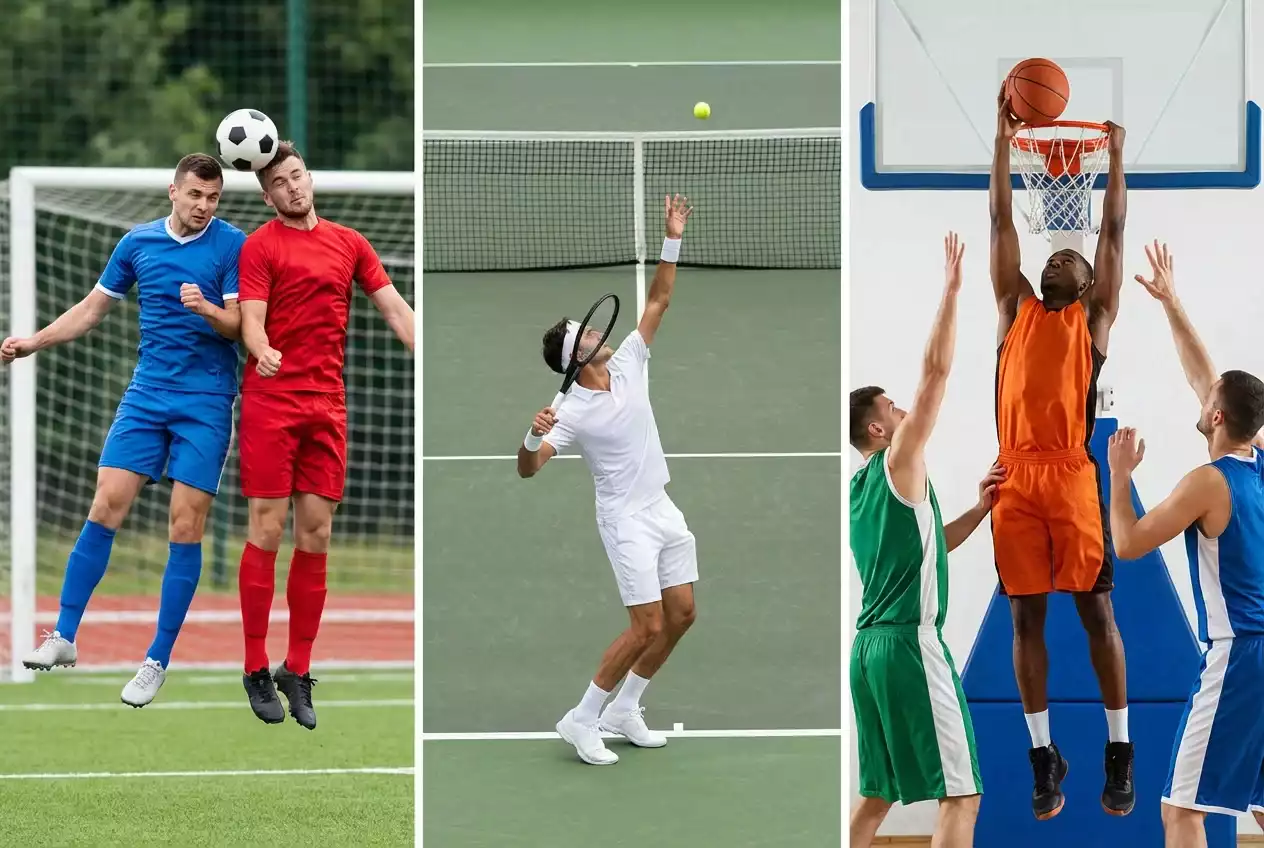 KolaΕΌ sportowy pokazujΔ
cy piΕkΔ noΕΌnΔ
, tenis i koszykΓ³wkΔ